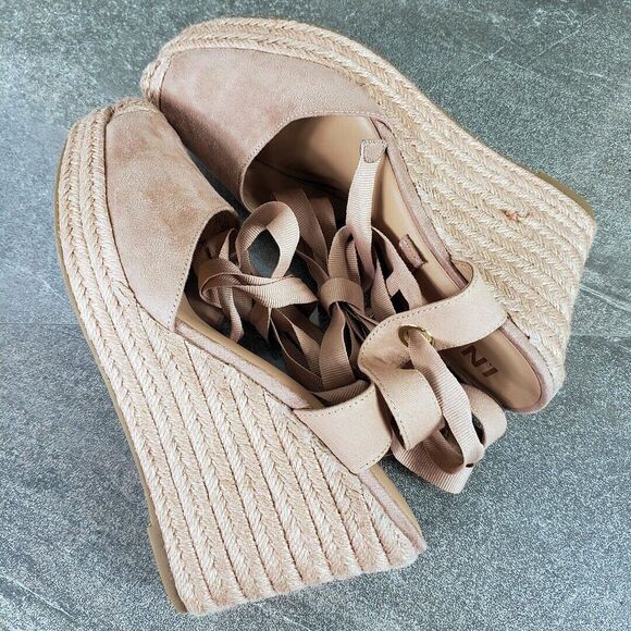 INC Shoes Womens 11 M Maisie Tan Lace-Up Espadrille Wedge Sandals Ankle Wrap Tie - Picture 8 of 13